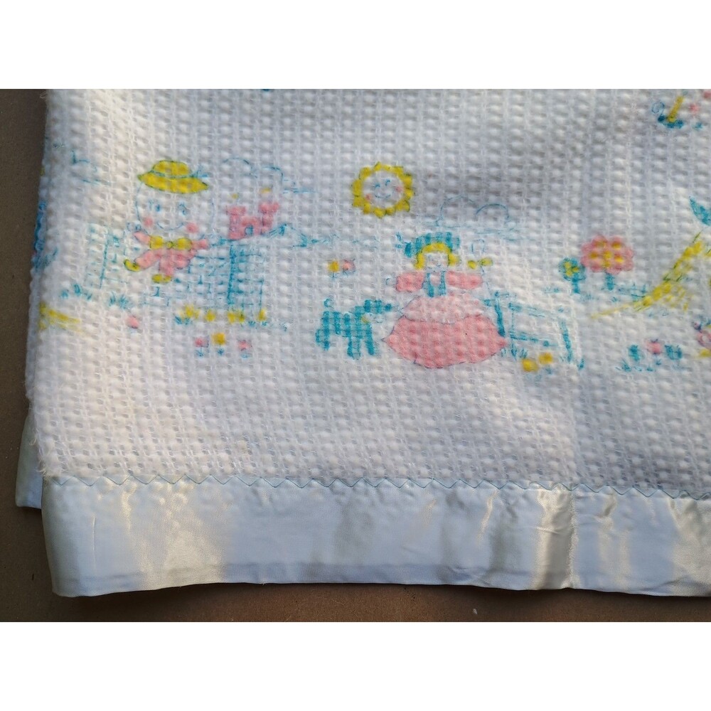 Waffle Weave Blanket Alice Wonderland Acrylic Nylon Satin Morgan Style Vintage